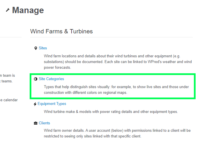 Site categories management access